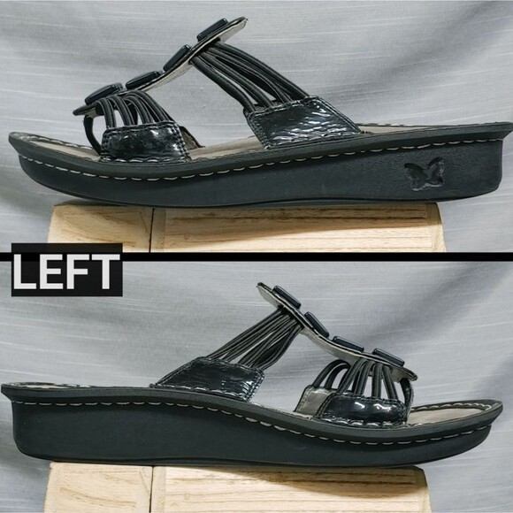 Alegria Black Leather Sandals Flip Flops - Picture 2 of 11